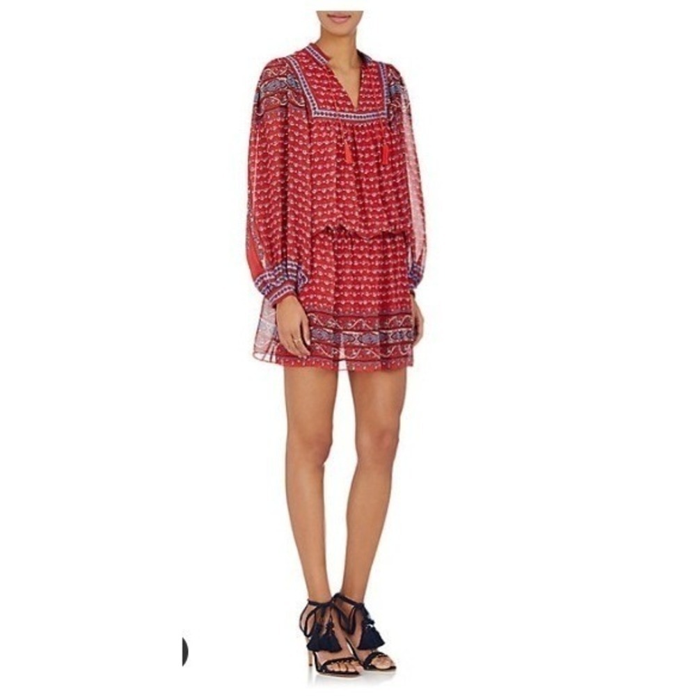 Ulla Johnson Reema Silk Floral Bohemian Dress Scarlet Red 0